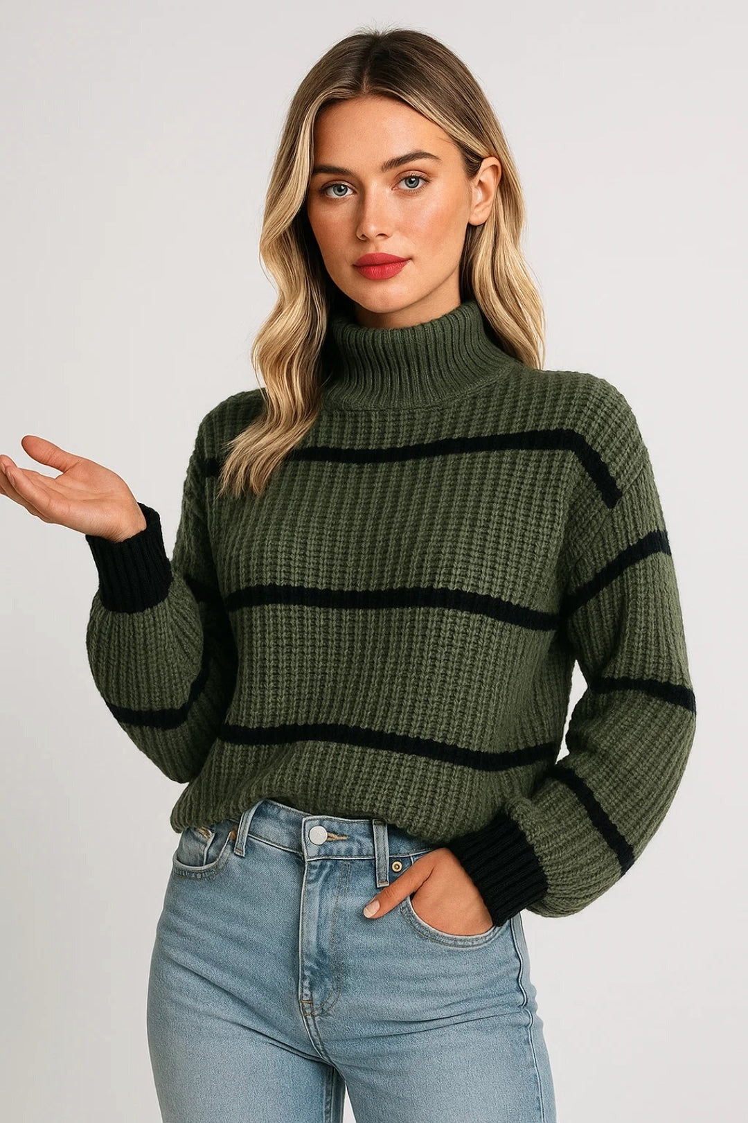 Évarose | Women's Striped Mock Neck Knit Jumper