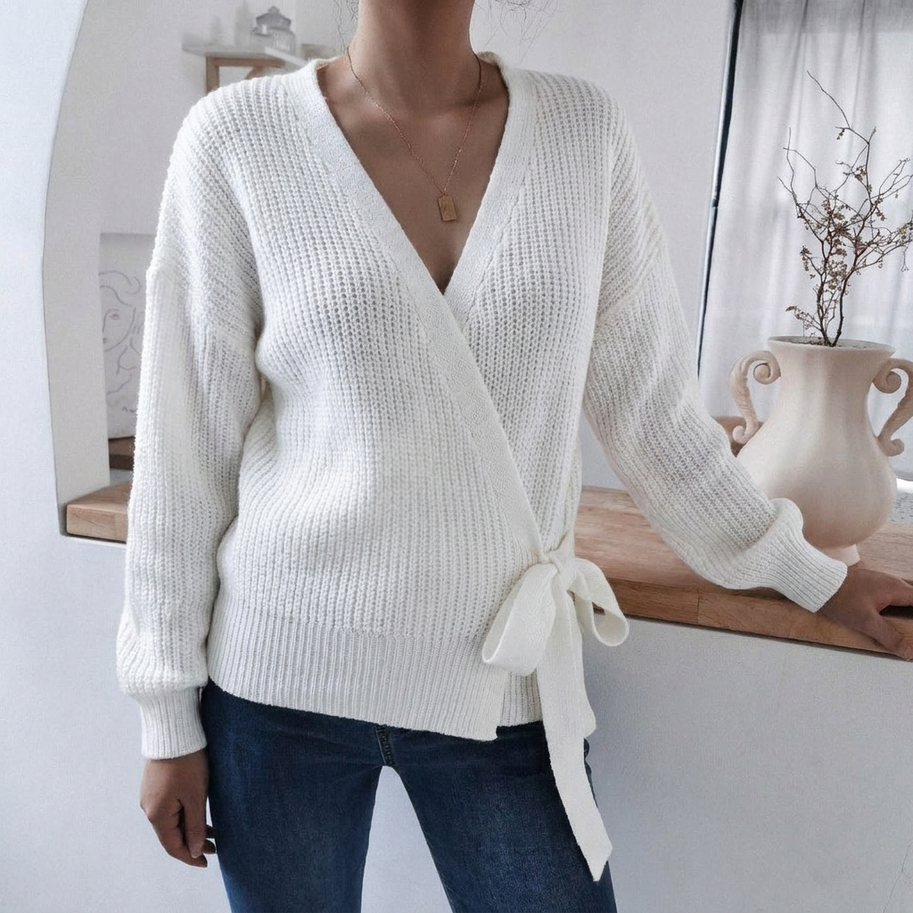 Marcelline | Women's Wrap Knit V-Neck Jumper with Tie Waist