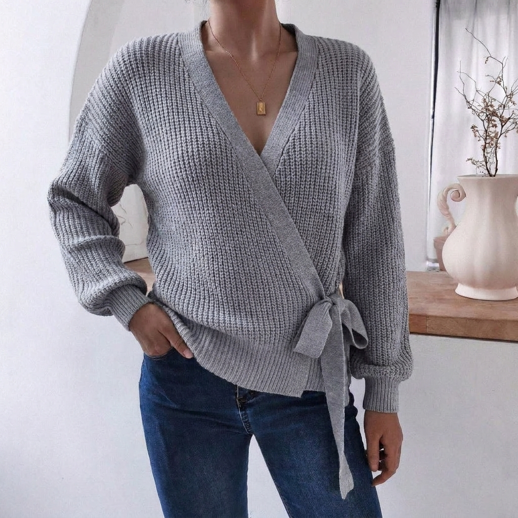 Marcelline | Women's Wrap Knit V-Neck Jumper with Tie Waist