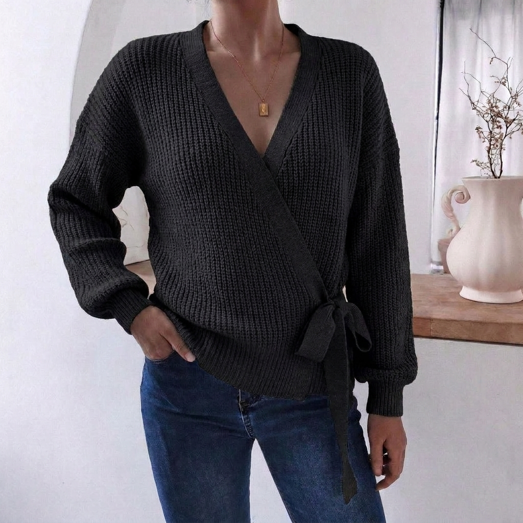 Marcelline | Women's Wrap Knit V-Neck Jumper with Tie Waist