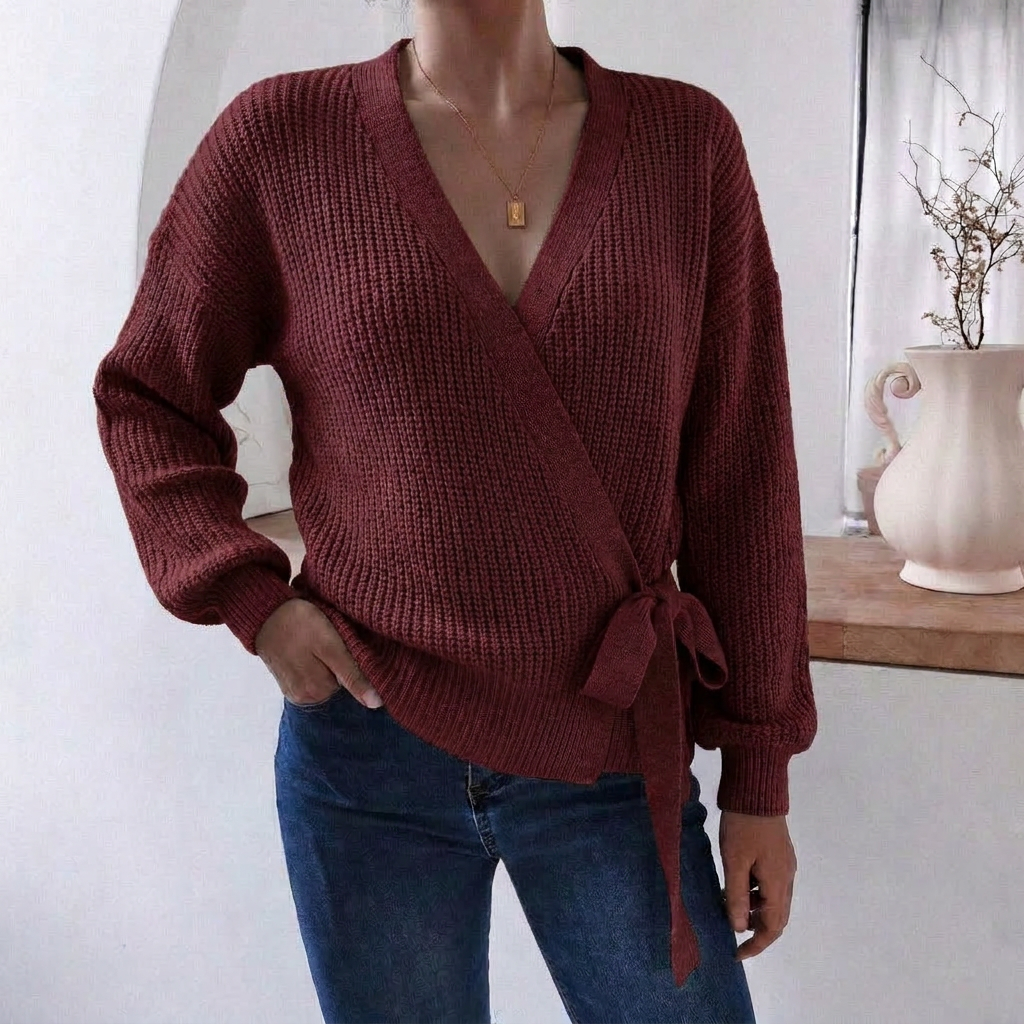 Marcelline | Women's Wrap Knit V-Neck Jumper with Tie Waist