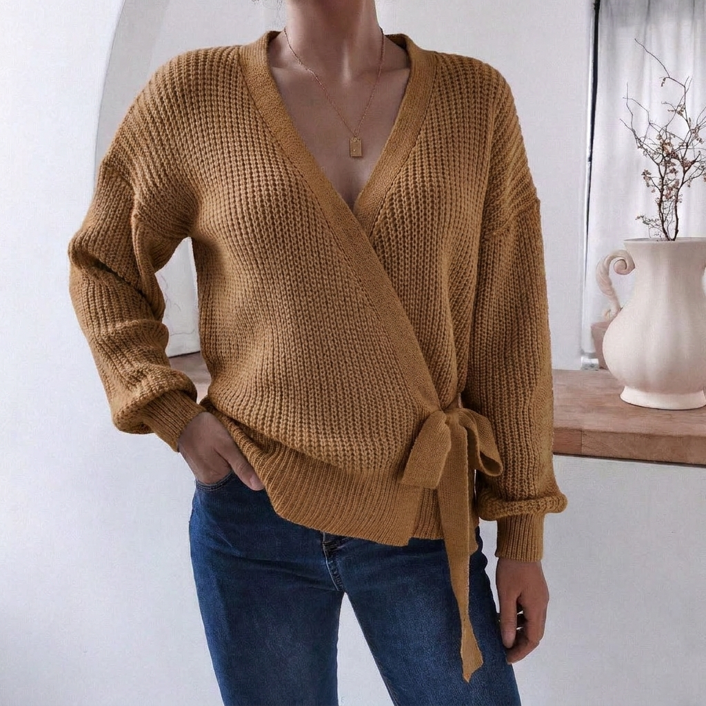 Marcelline | Women's Wrap Knit V-Neck Jumper with Tie Waist