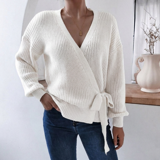 Marcelline | Women's Wrap Knit V-Neck Jumper with Tie Waist