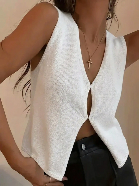 Lowenne | Women's Ribbed V-Neck Knitted Vest