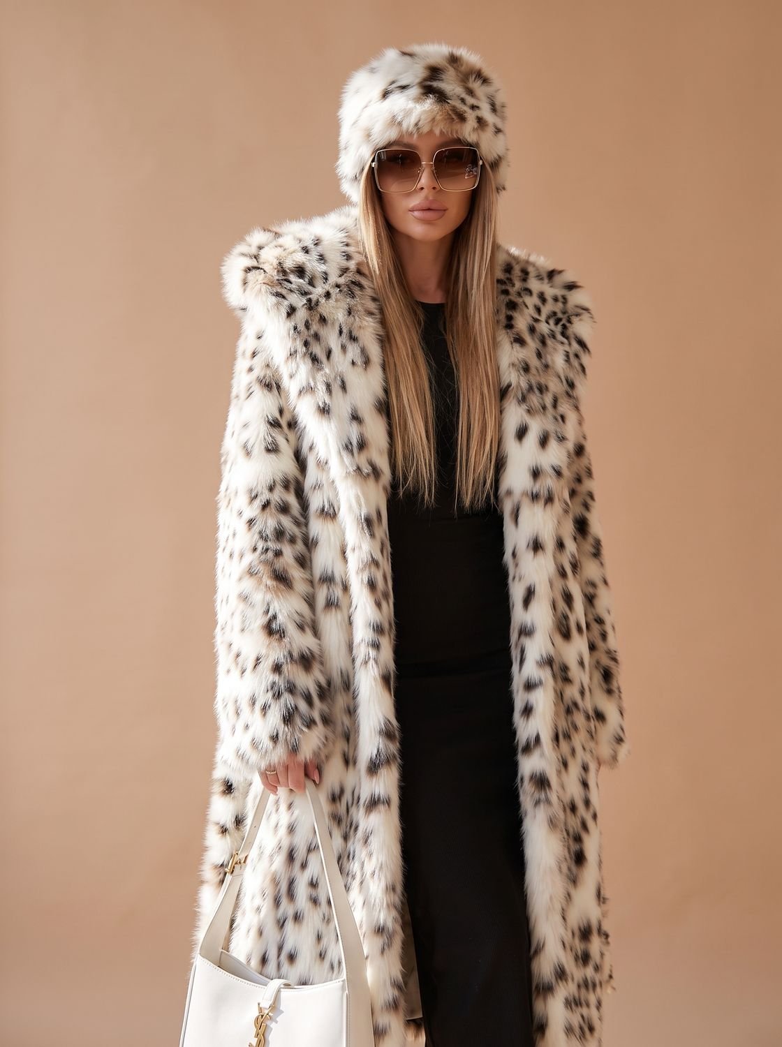 Rosie | Long Faux Fur Leopard Print Belted Overcoat