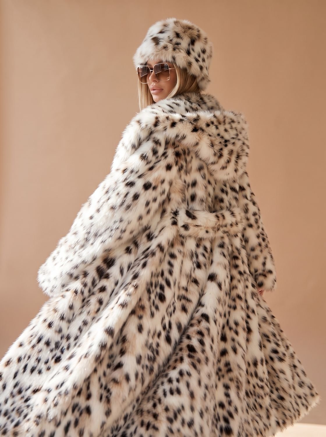 Rosie | Long Faux Fur Leopard Print Belted Overcoat