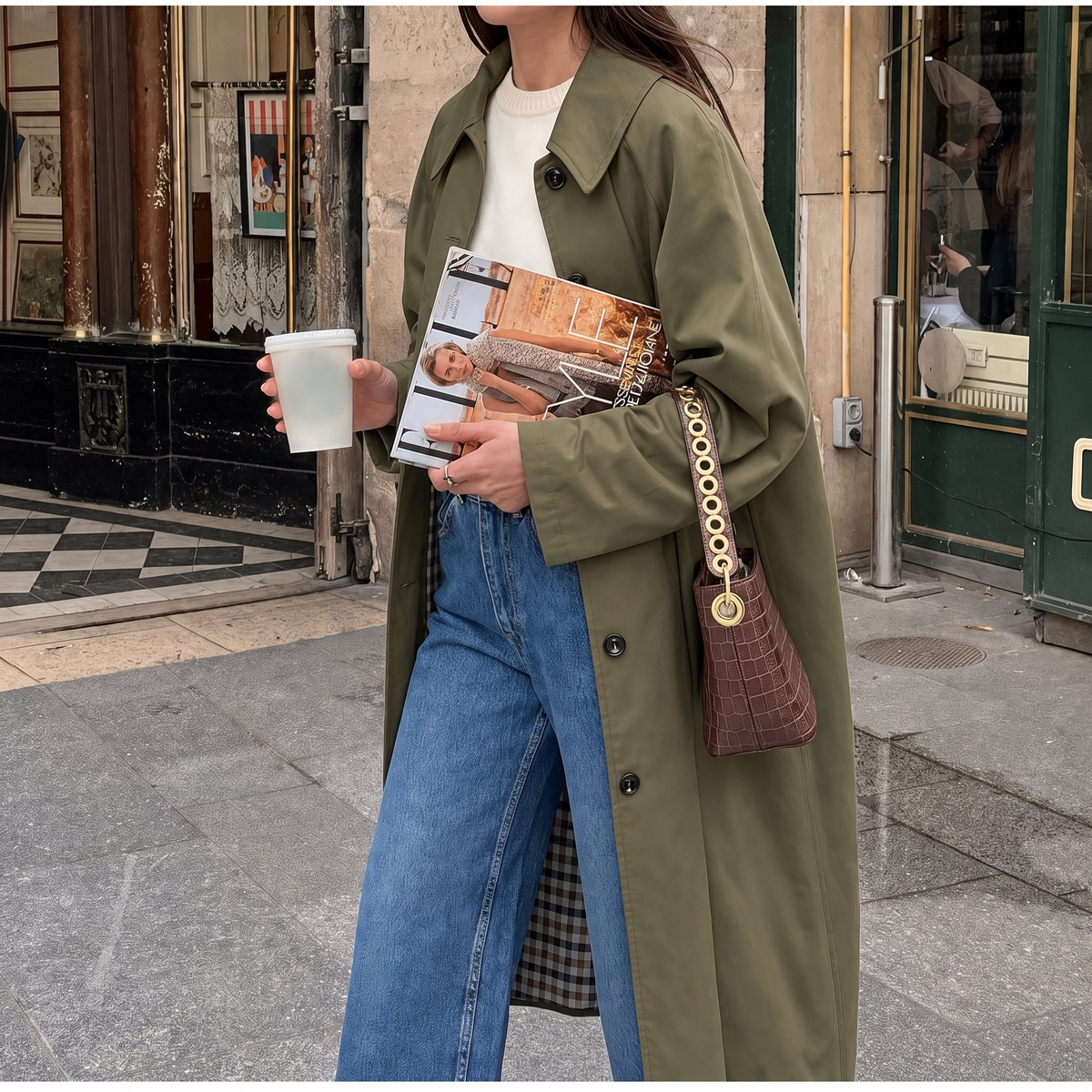 Marcelline | Women's Long Trench Coat with Plaid Lining