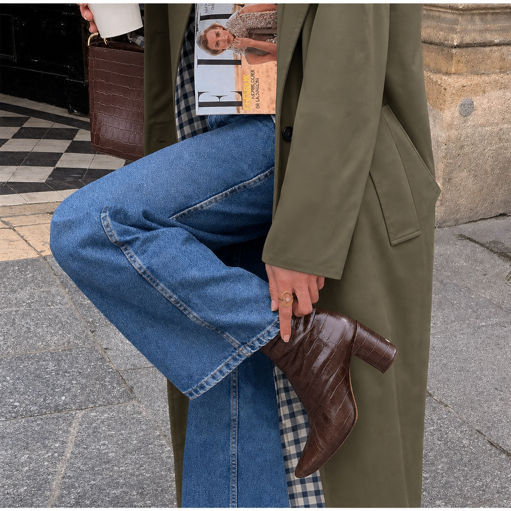 Marcelline | Women's Long Trench Coat with Plaid Lining