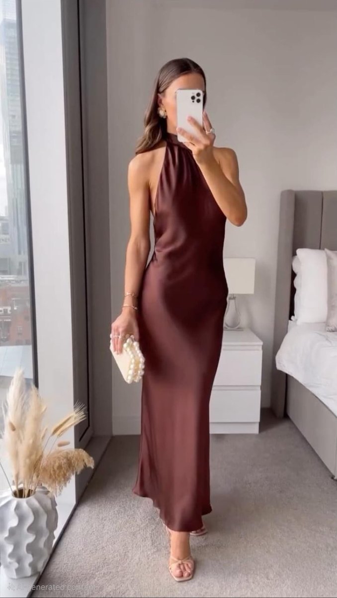 Orla | Women's Satin Halter-Neck Maxi Dress