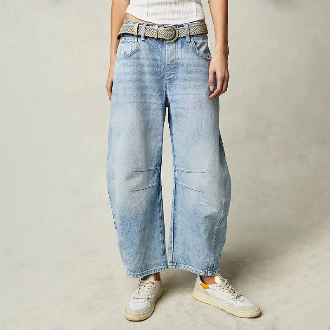Aster | Mid Rise Cropped Barrel Leg Jeans