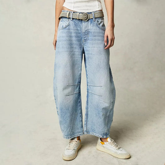 Aster | Mid Rise Cropped Barrel Leg Jeans