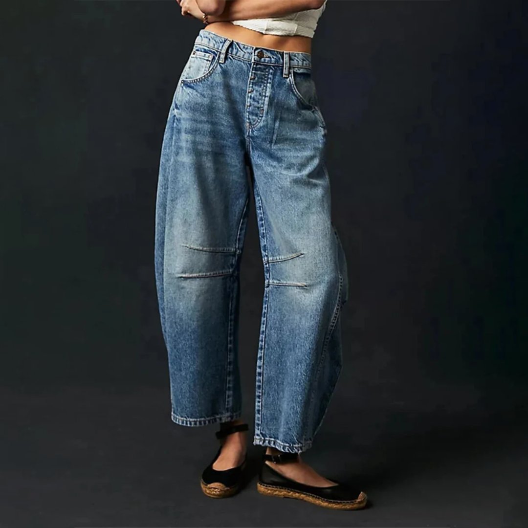 Aster | Mid Rise Cropped Barrel Leg Jeans