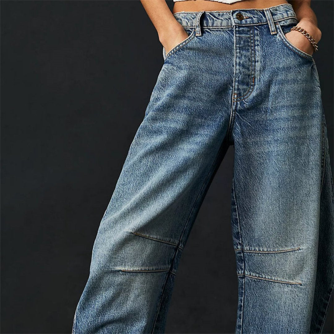 Aster | Mid Rise Cropped Barrel Leg Jeans