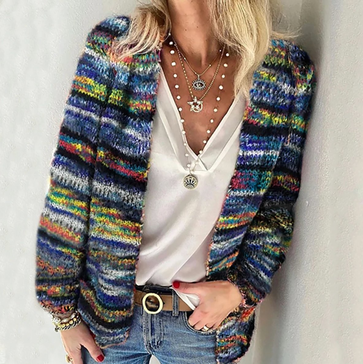 Lysandra | Women's Striped Open-Front Knitted Cardigan