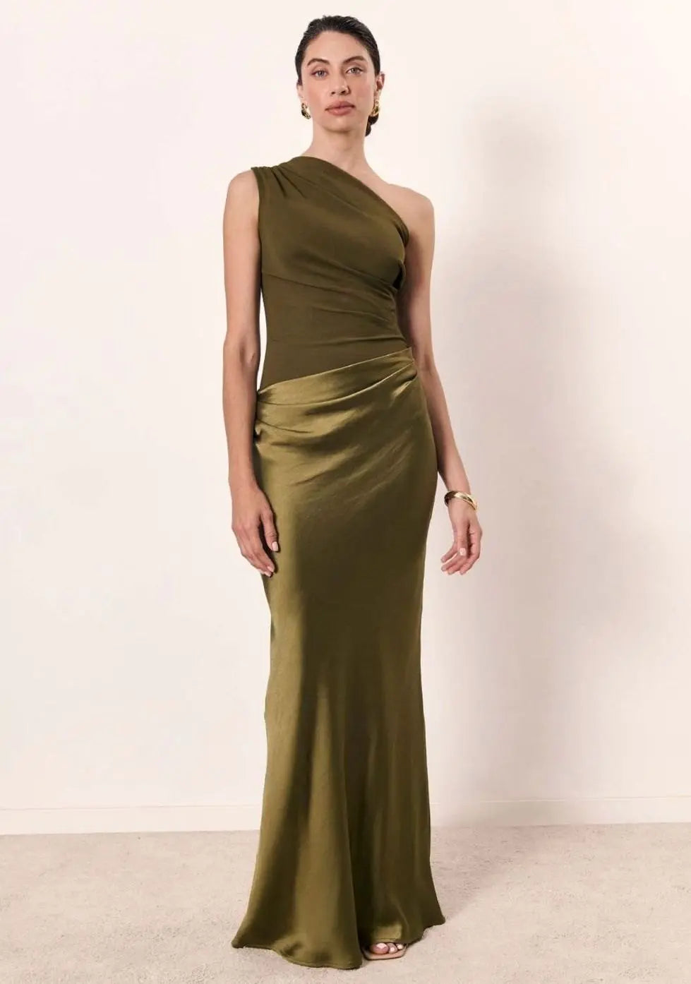 Aurelia | Women's One-Shoulder Asymmetric Draped Satin Party Maxi Dress