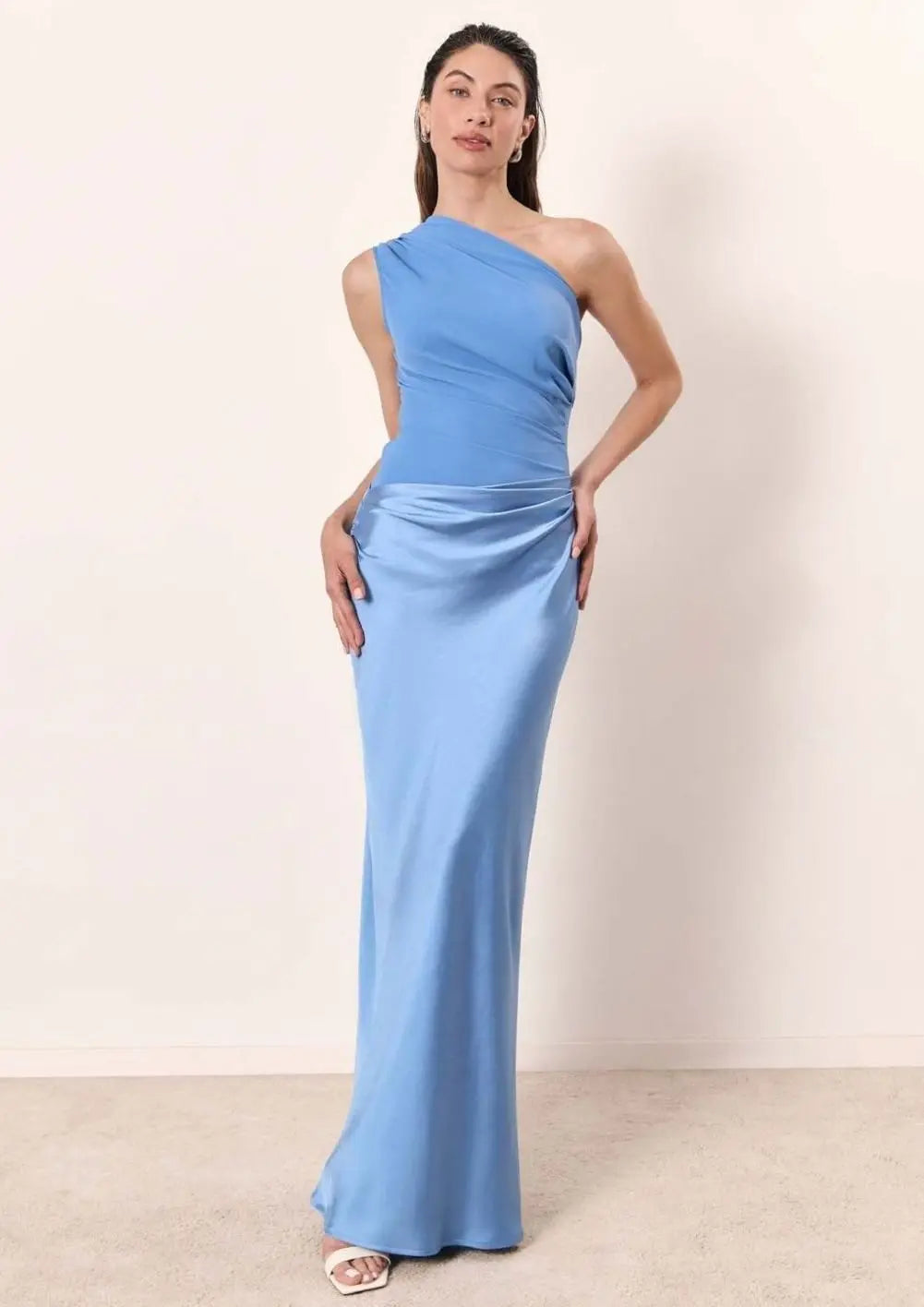 Aurelia | Women's One-Shoulder Asymmetric Draped Satin Party Maxi Dress