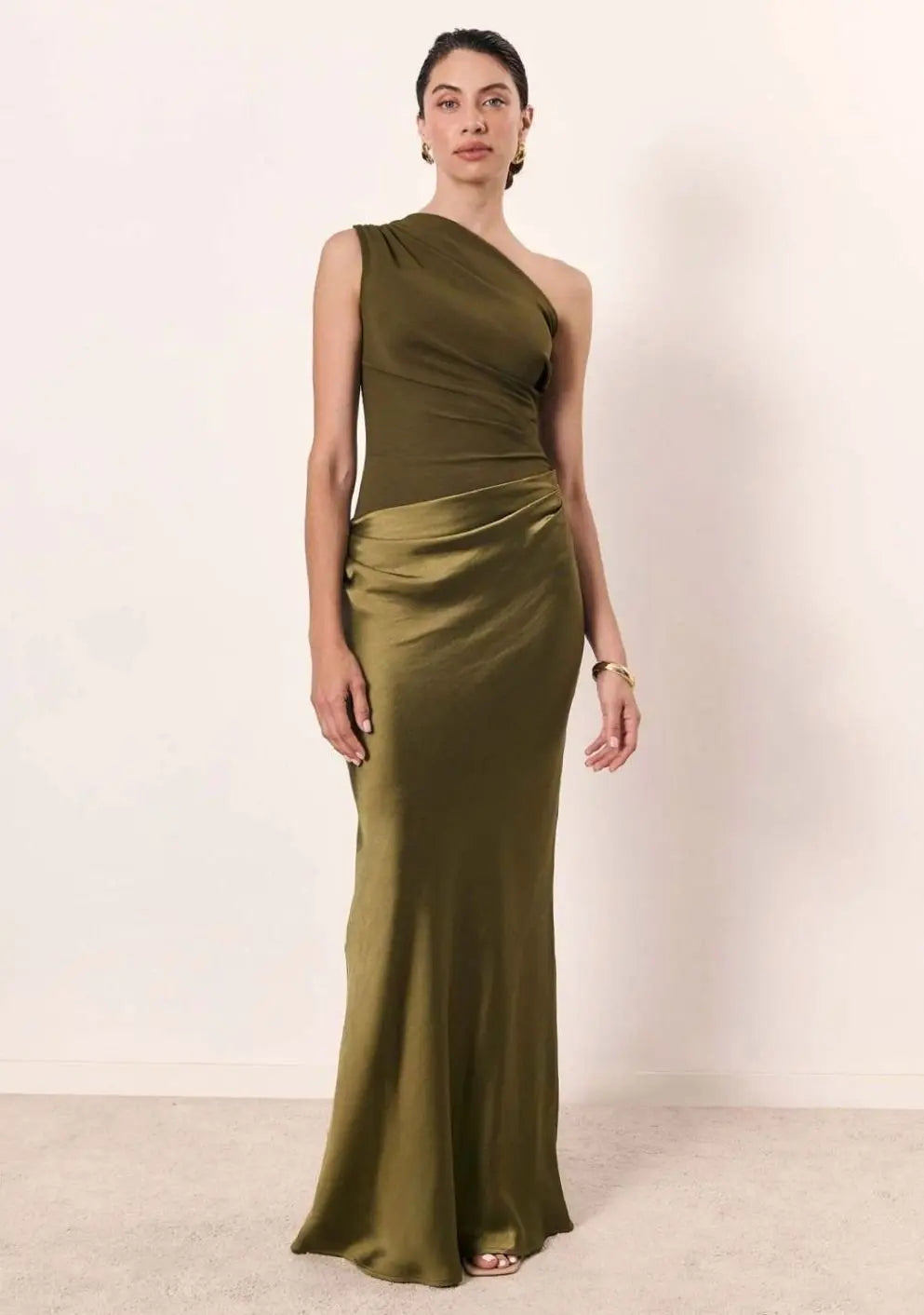 Aurelia | Women's One-Shoulder Asymmetric Draped Satin Party Maxi Dress