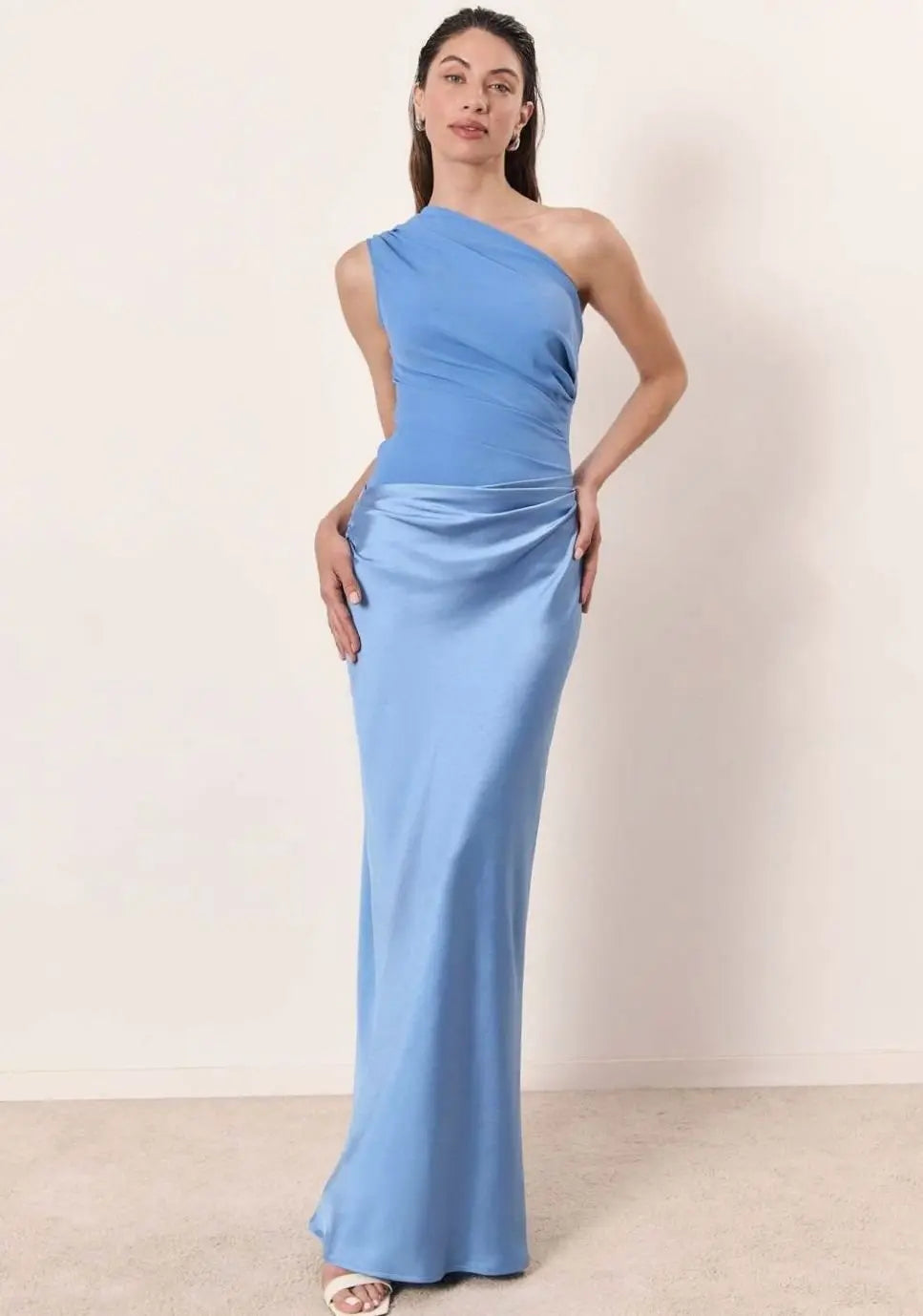 Aurelia | Women's One-Shoulder Asymmetric Draped Satin Party Maxi Dress