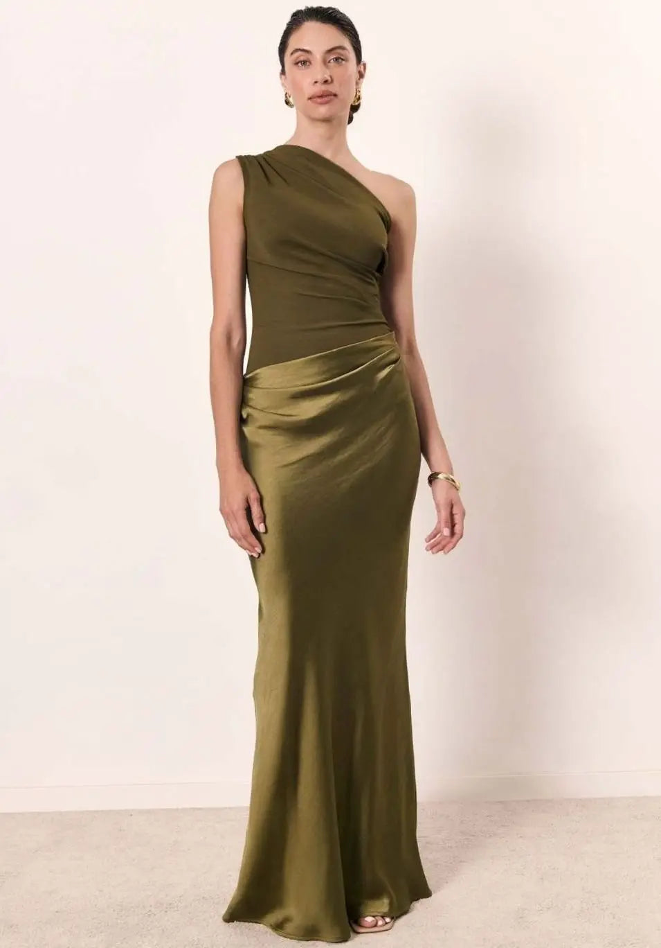 Aurelia | Women's One-Shoulder Asymmetric Draped Satin Party Maxi Dress