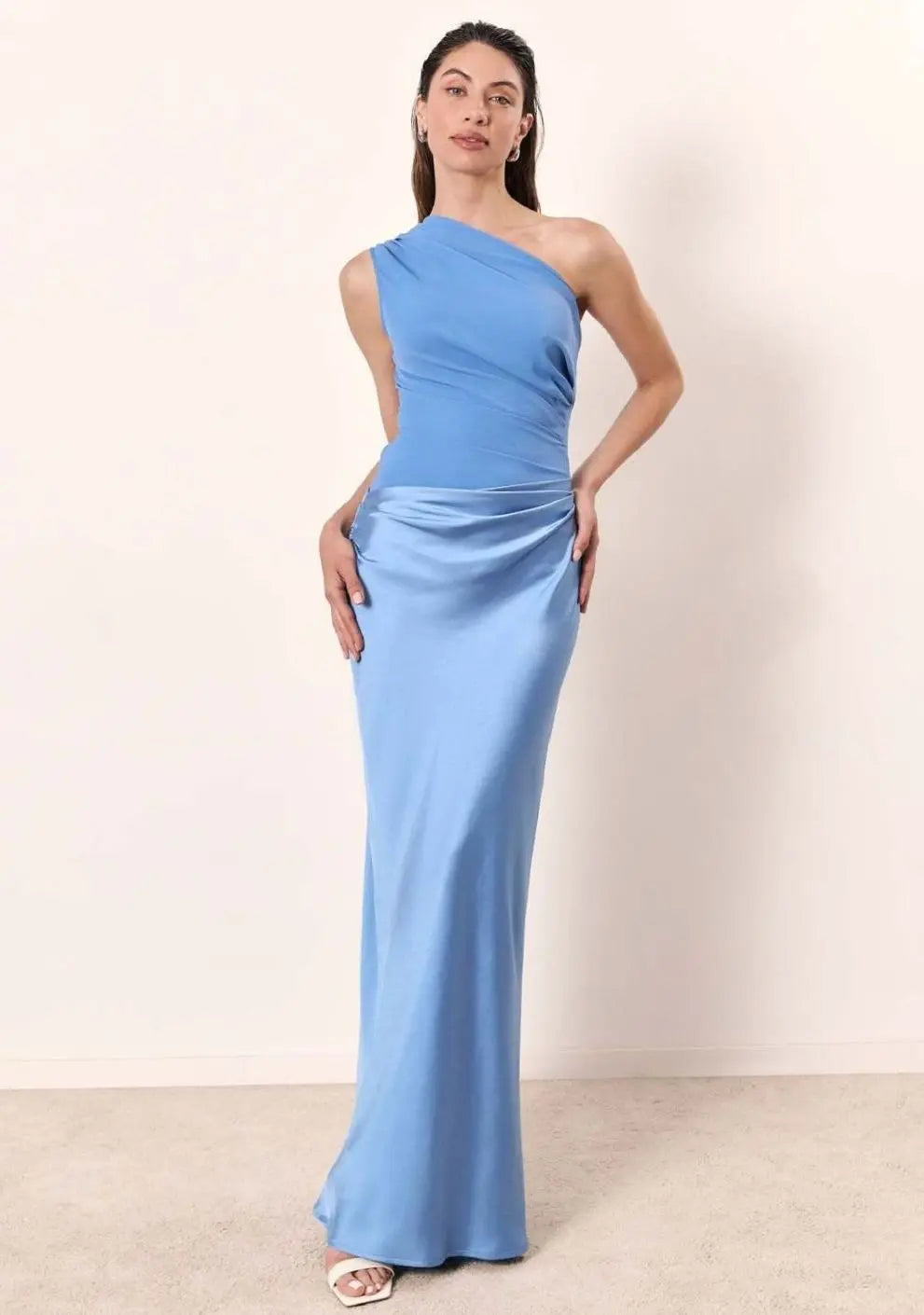 Aurelia | Women's One-Shoulder Asymmetric Draped Satin Party Maxi Dress