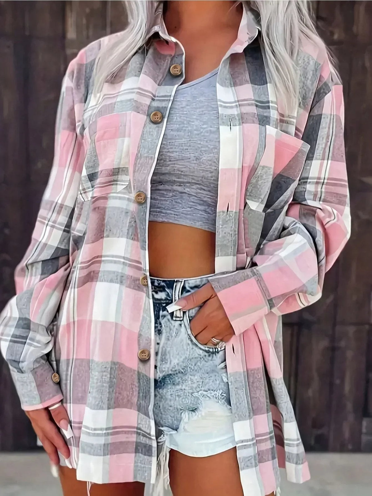 Violette | Women's Oversized Plaid Flannel Shirt