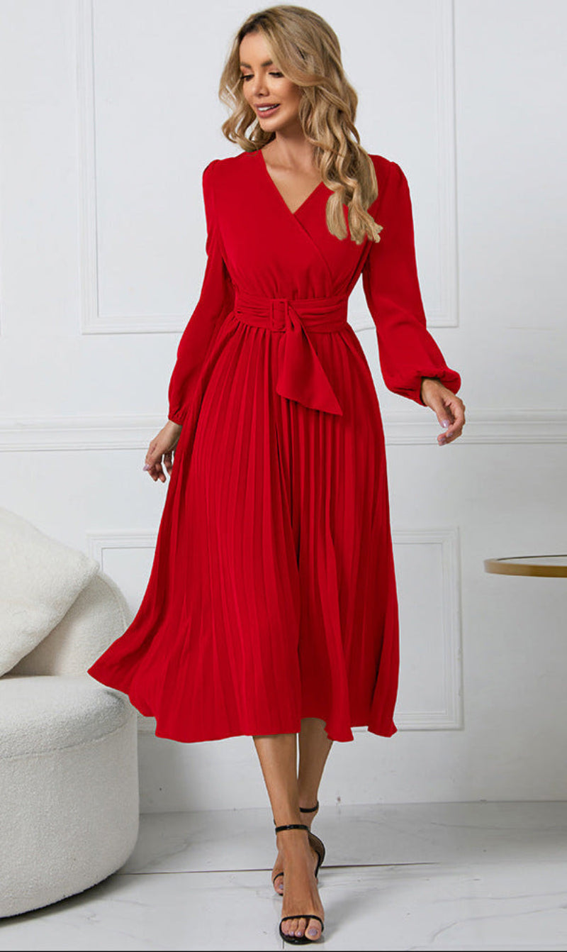 Serena | Elegant Long Sleeve Midi Wedding Guest Dress