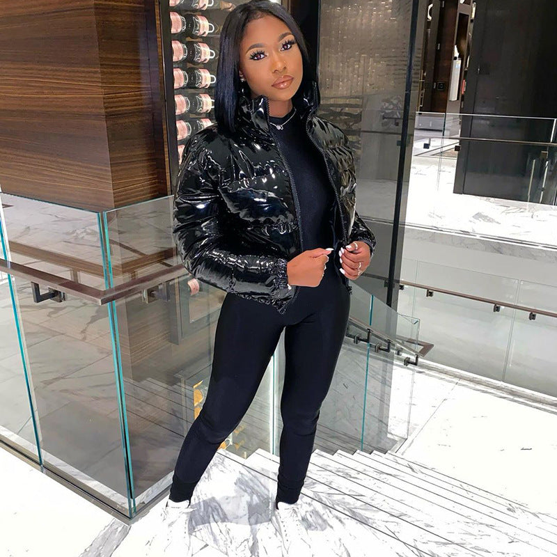 Zélie | Women's Cropped Metallic Puffer Jacket