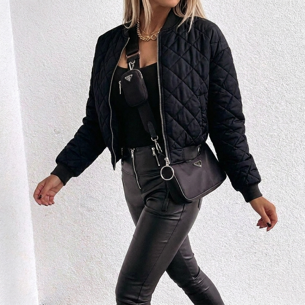 Maevienne | Women's Cropped Diamond Quilted Jacket