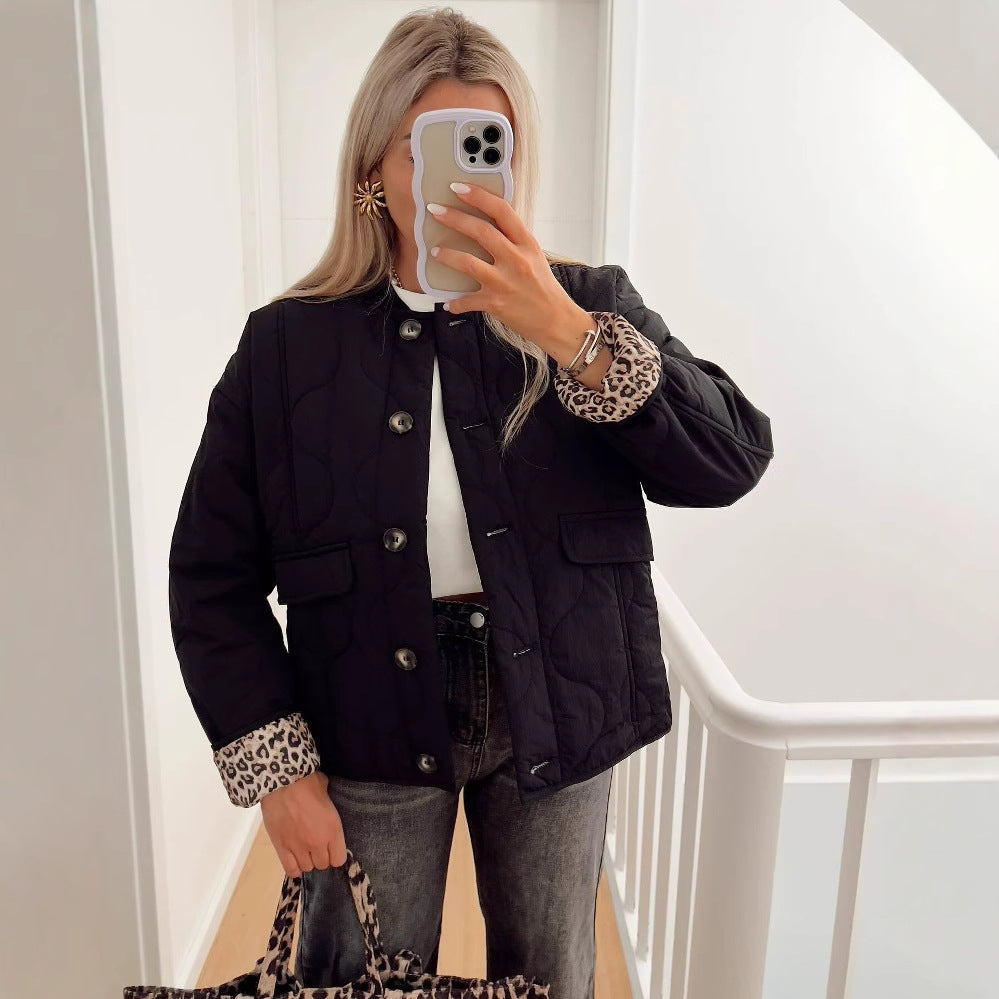 Sable | Women's Oversized Quilted Jacket with Leopard Lining