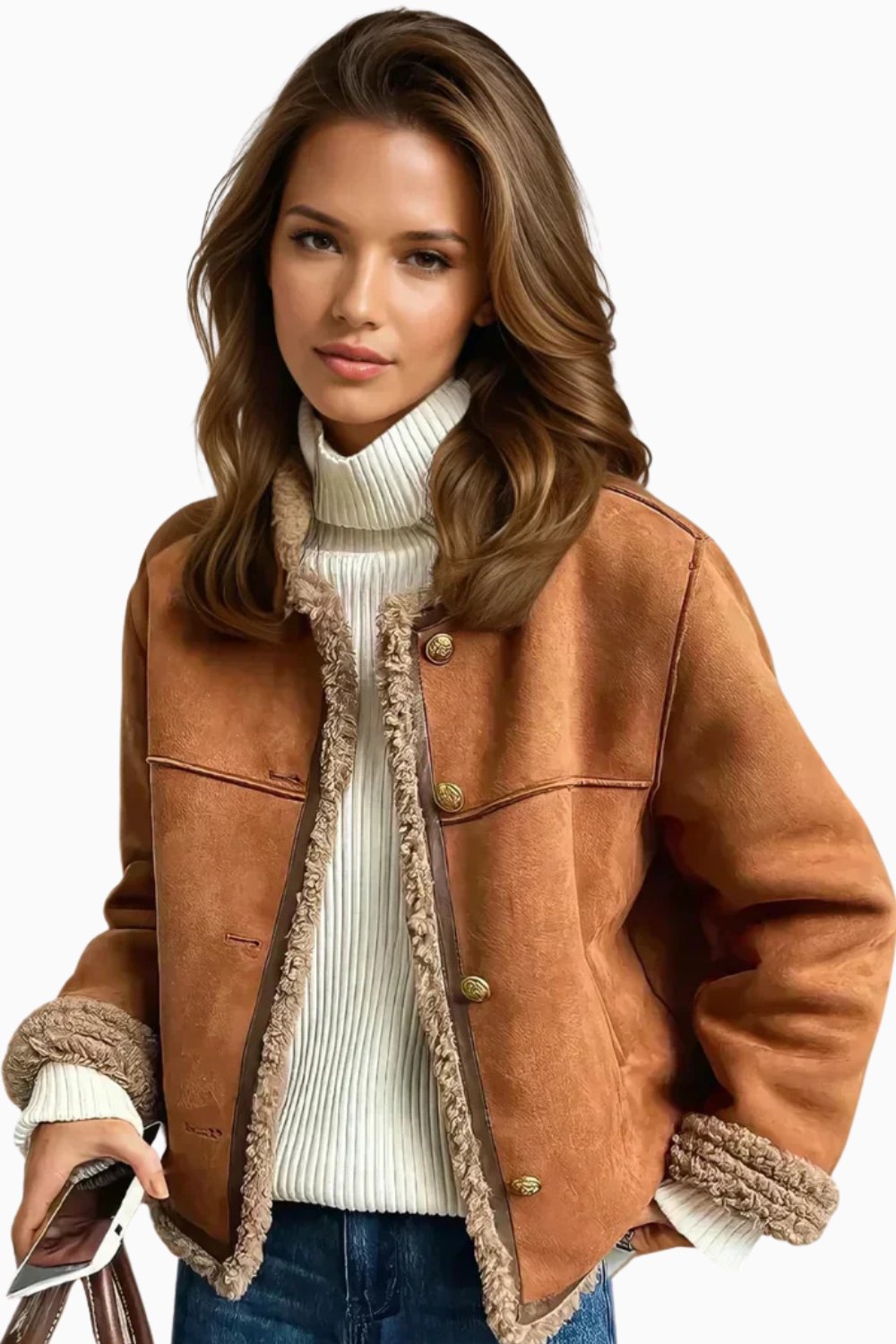 Elspeth | Women's Cropped Faux Shearling Button-Front Jacket