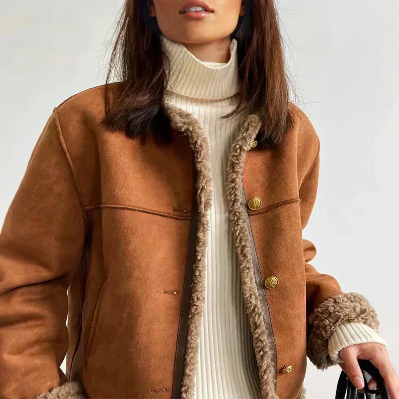 Elspeth | Women's Cropped Faux Shearling Button-Front Jacket