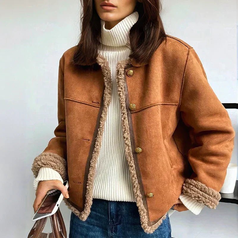 Elspeth | Women's Cropped Faux Shearling Button-Front Jacket
