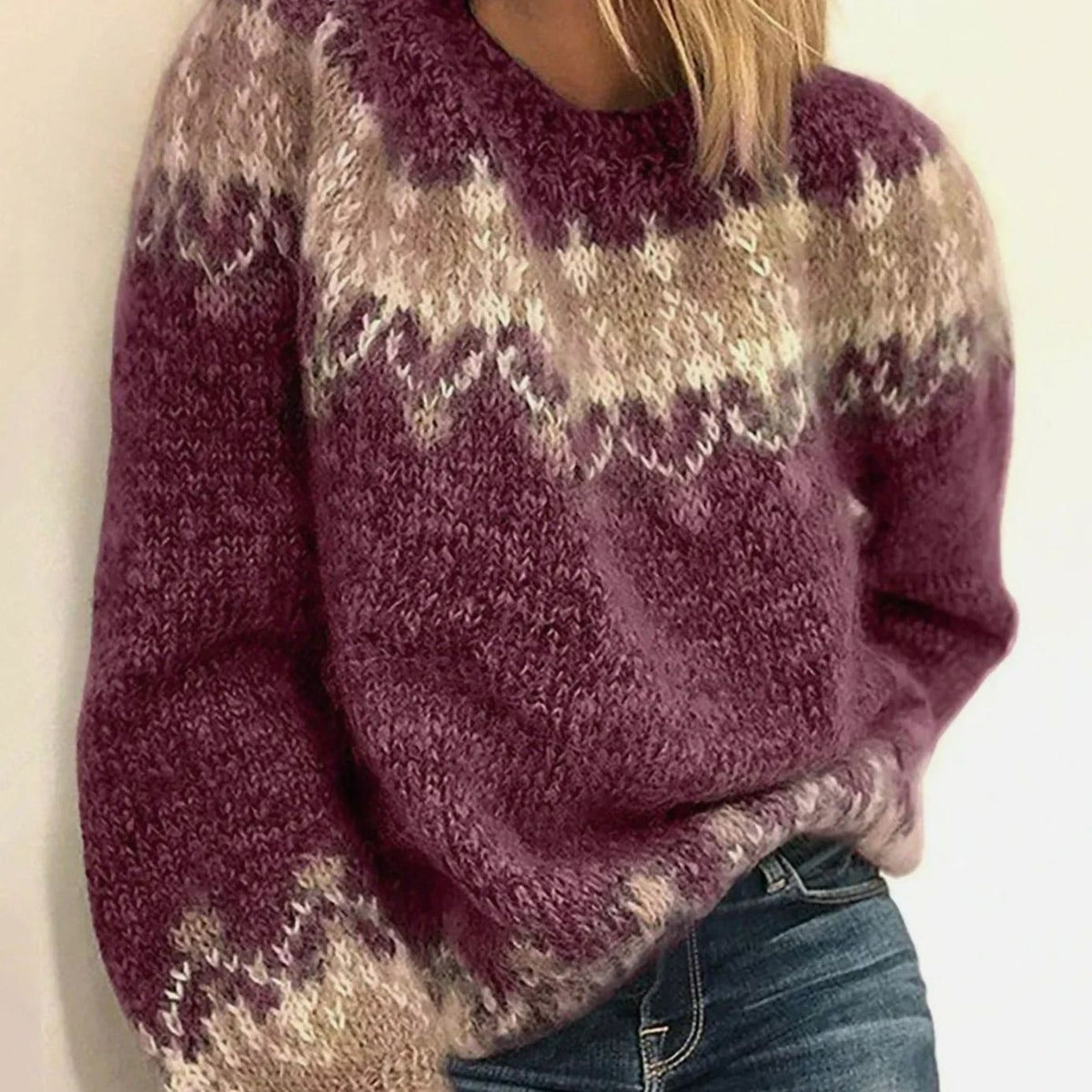 Nola | Women's Patterned Crew Neck Knitted Jumper