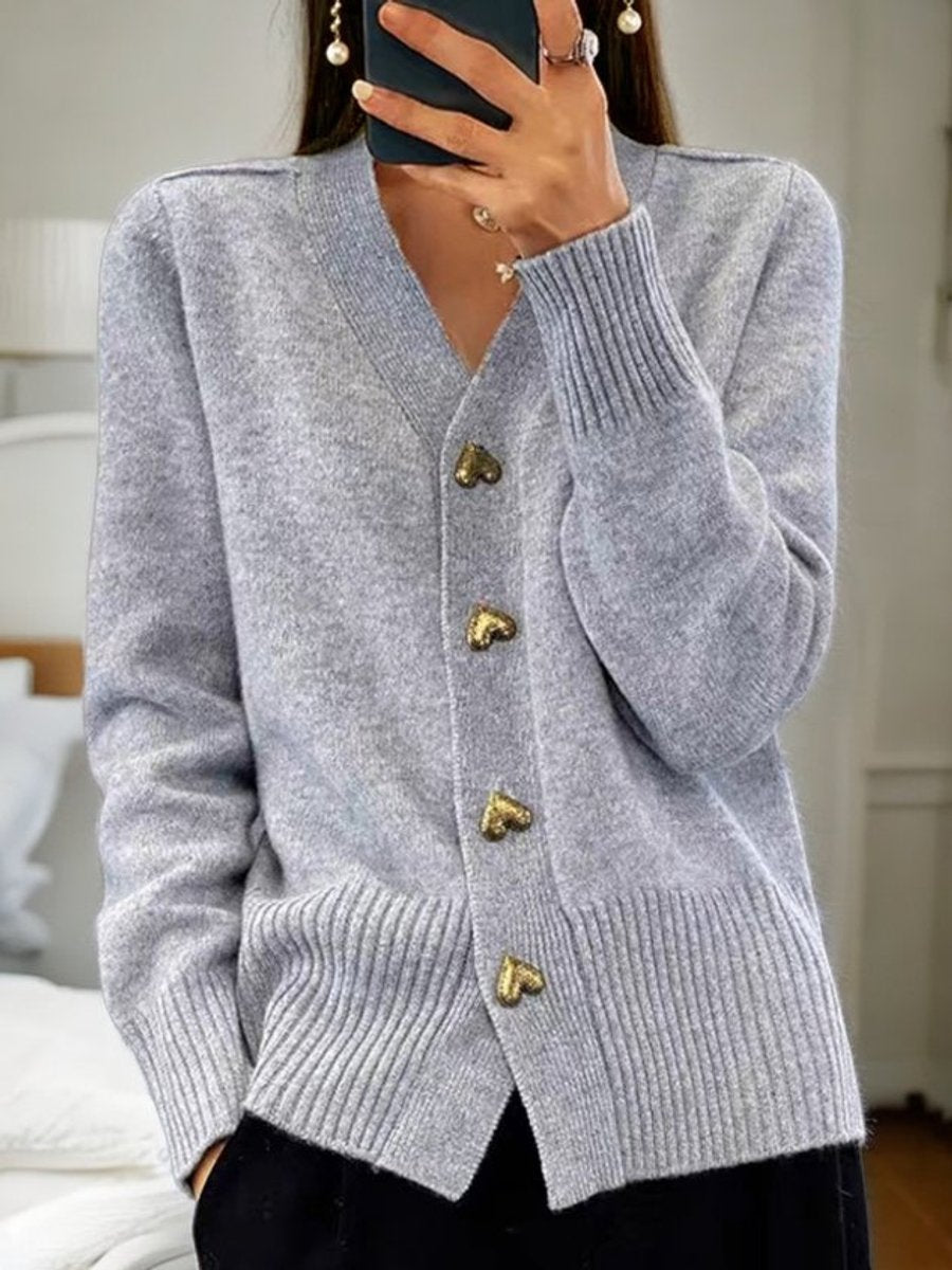 Évabelle | Women's Heart-Button Knit Cardigan