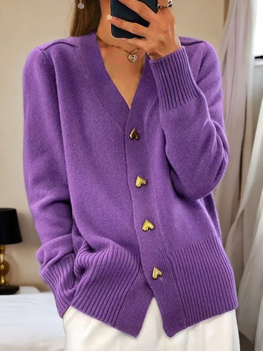 Évabelle | Women's Heart-Button Knit Cardigan