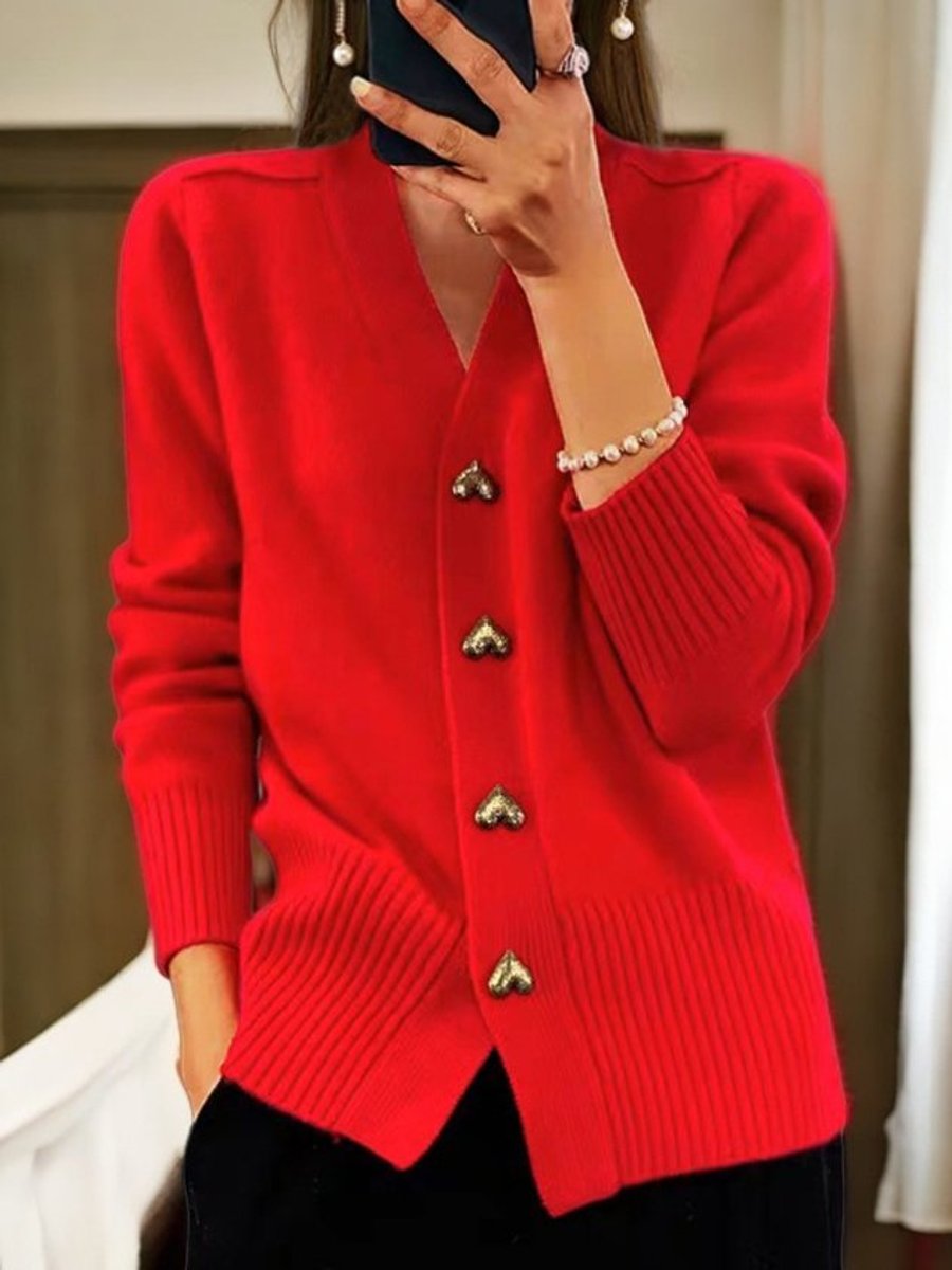 Évabelle | Women's Heart-Button Knit Cardigan