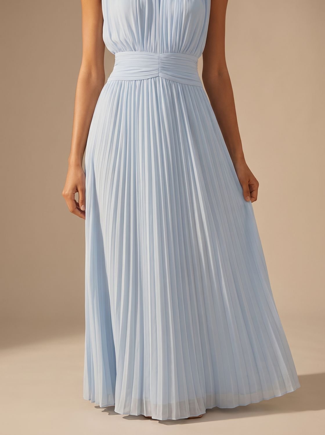 Philomena | Pleated Maxi Christmas Party Dress with Ruched Waist