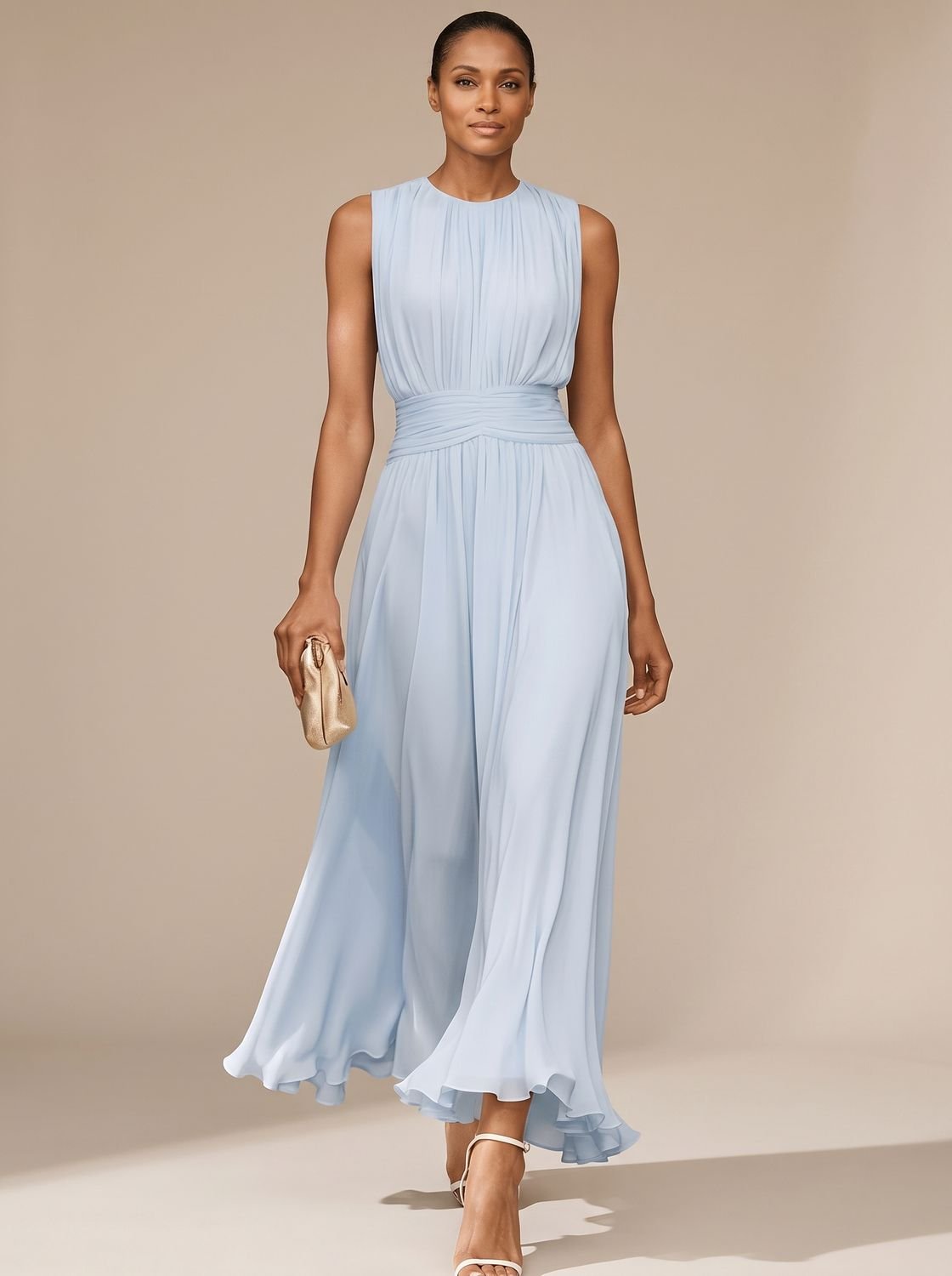 Philomena | Pleated Maxi Christmas Party Dress with Ruched Waist