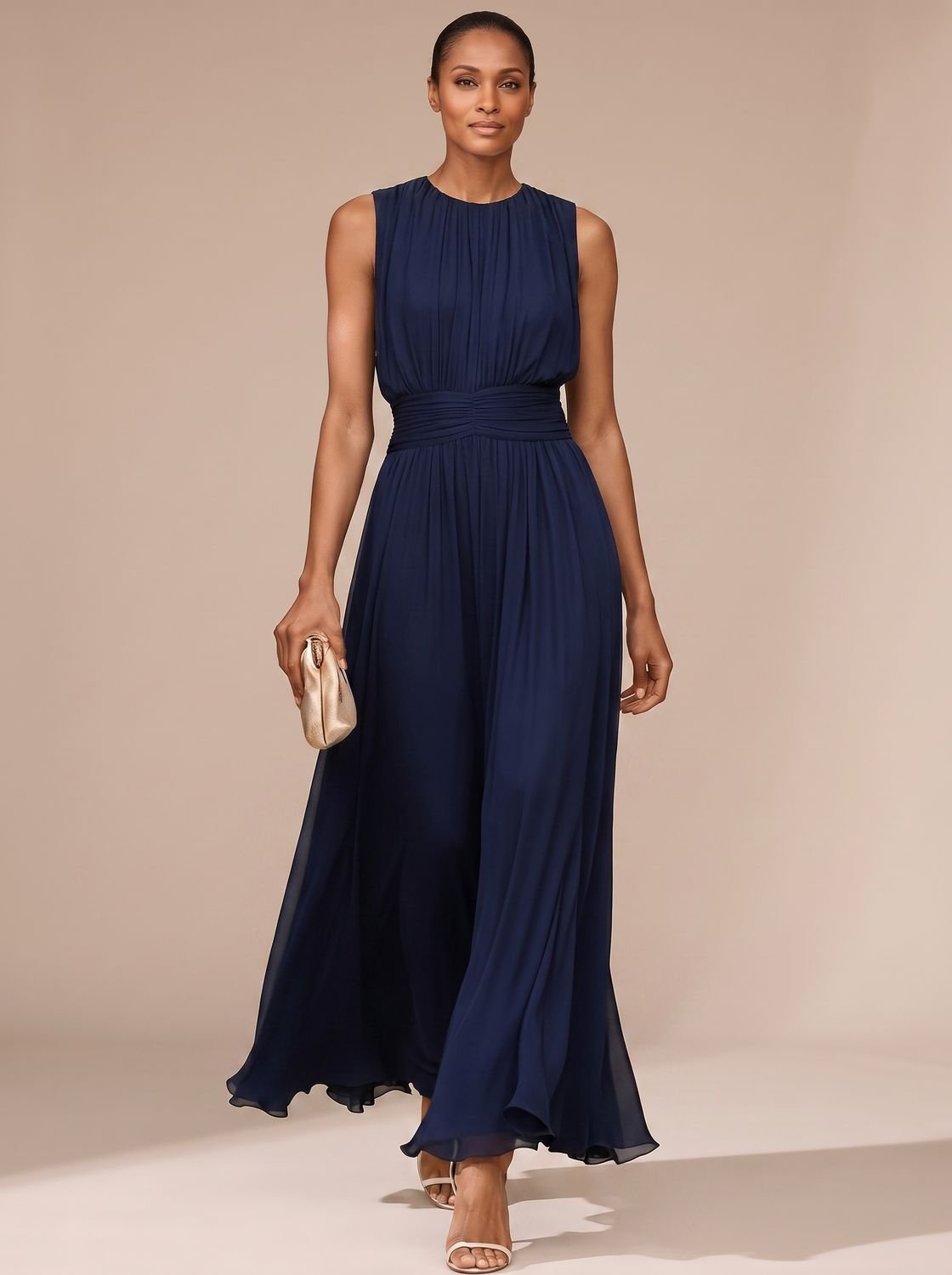 Philomena | Pleated Maxi Christmas Party Dress with Ruched Waist