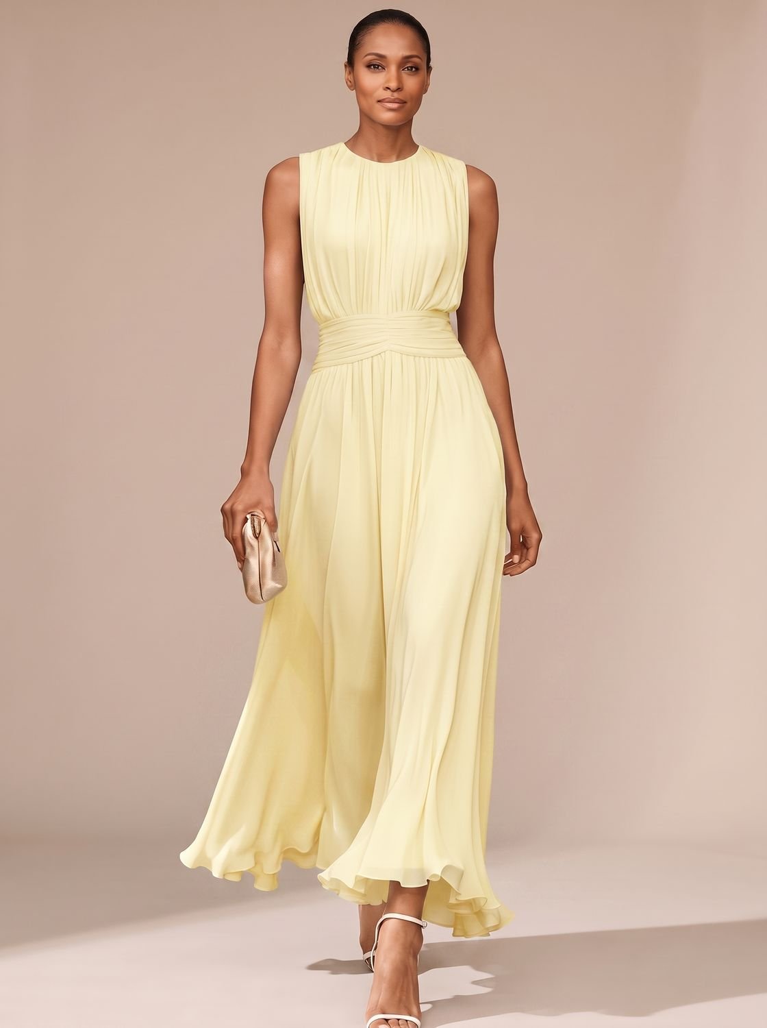 Philomena | Pleated Maxi Christmas Party Dress with Ruched Waist