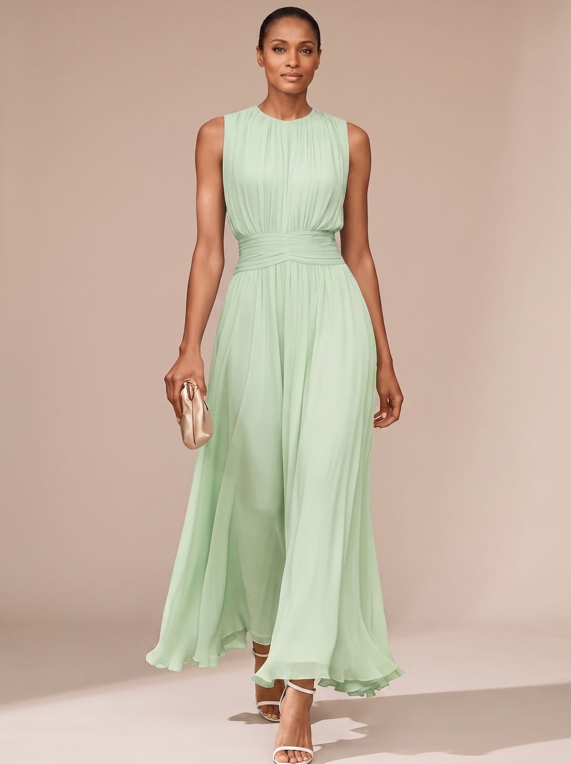Philomena | Pleated Maxi Christmas Party Dress with Ruched Waist