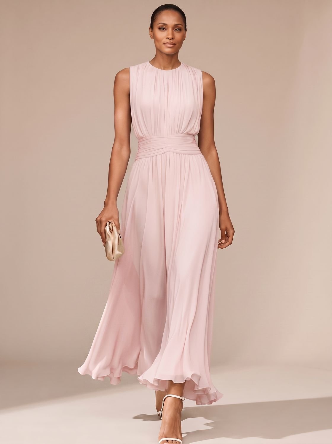 Philomena | Pleated Maxi Christmas Party Dress with Ruched Waist