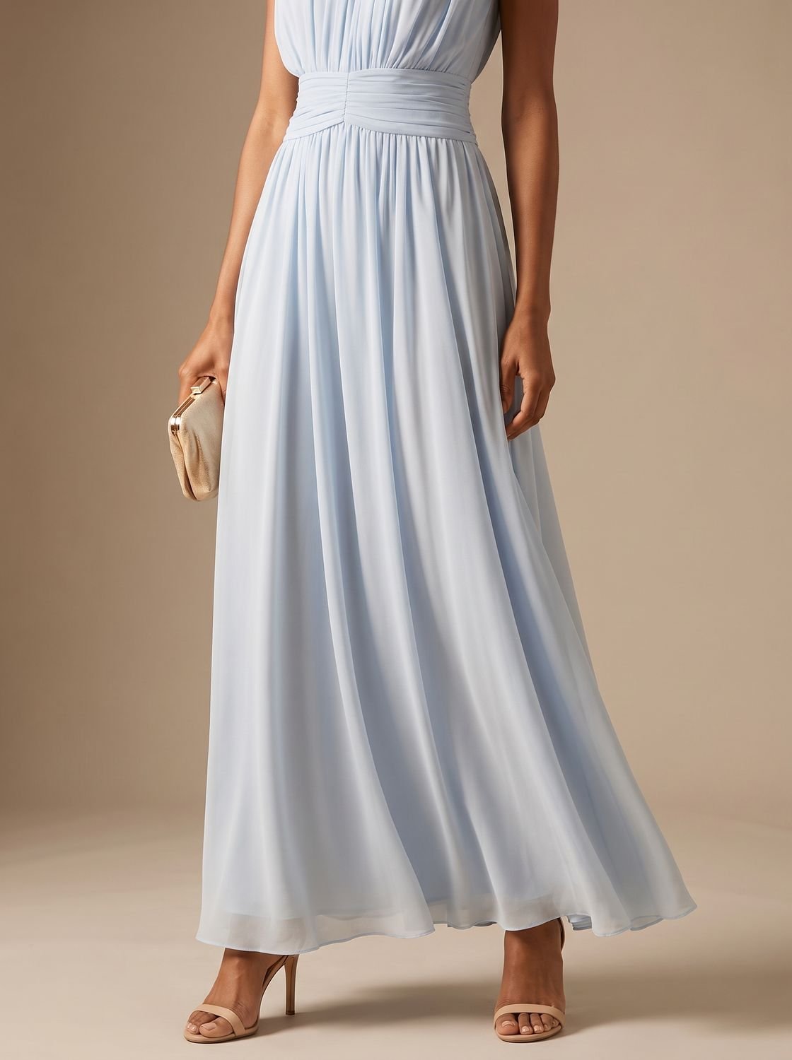 Philomena | Pleated Maxi Christmas Party Dress with Ruched Waist