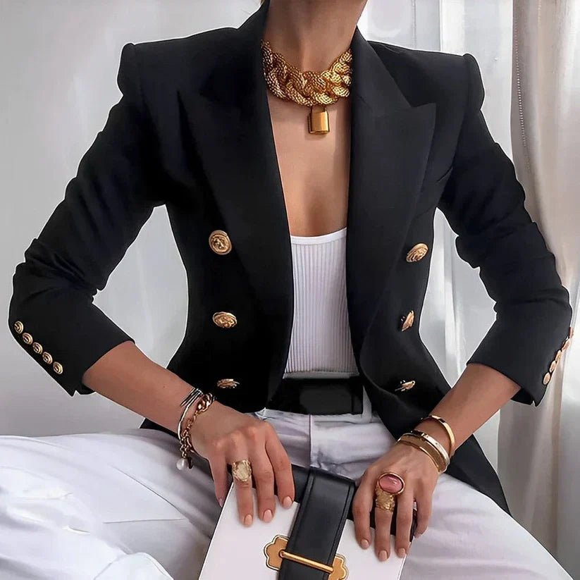 Vespera | Women's Tailored Double-Breasted Gold-Button Blazer