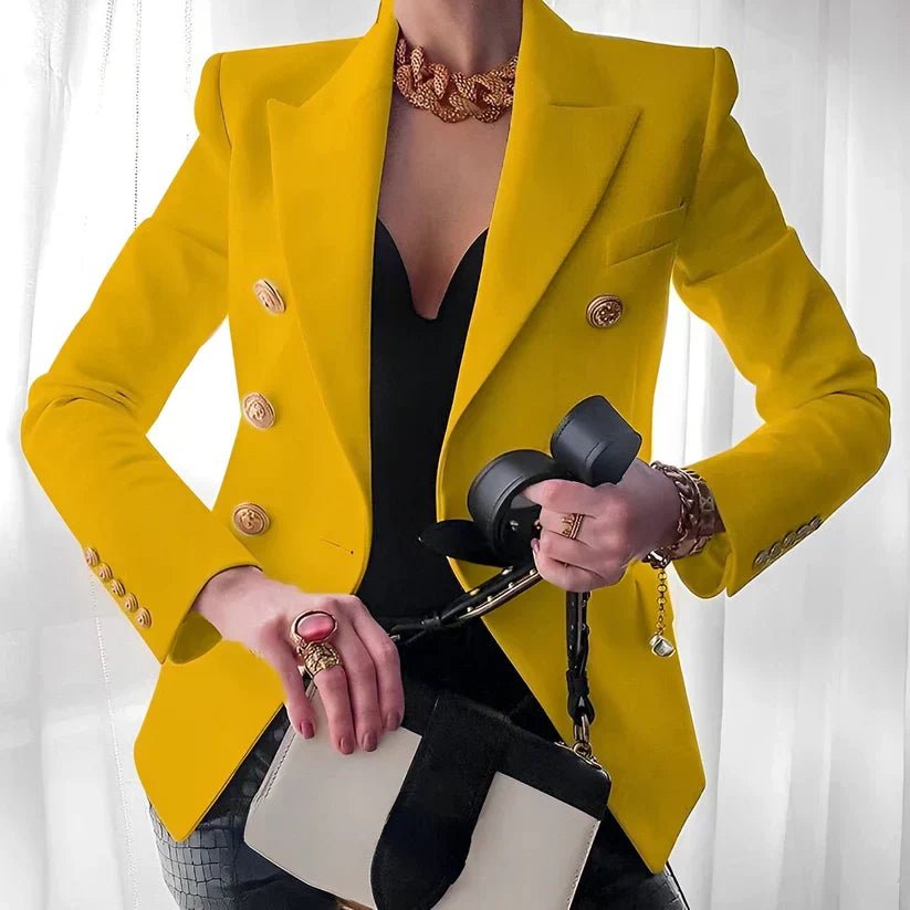 Vespera | Women's Tailored Double-Breasted Gold-Button Blazer