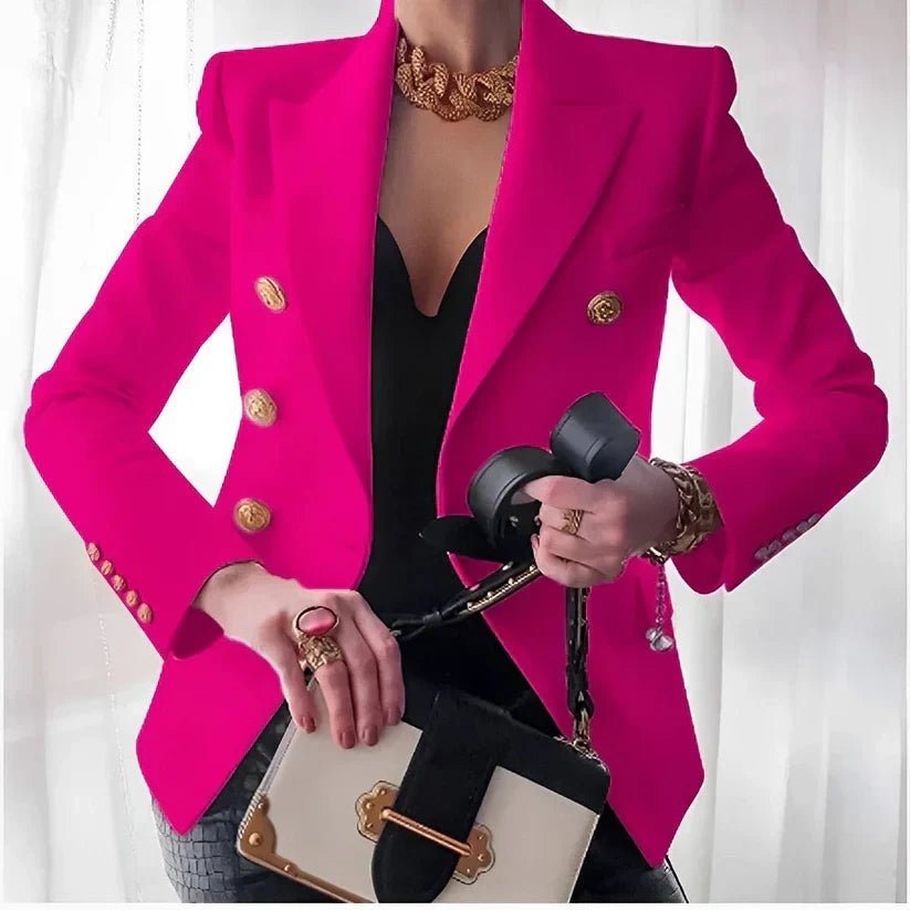 Vespera | Women's Tailored Double-Breasted Gold-Button Blazer