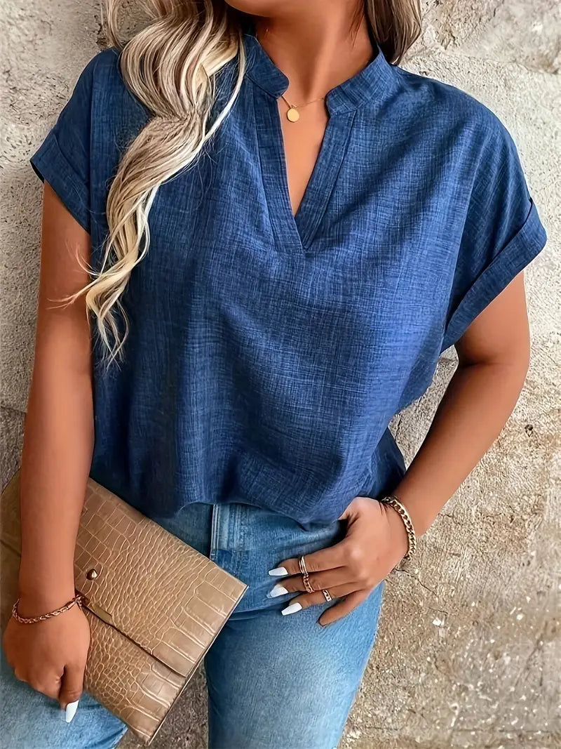 Elow | Women's Relaxed V-Neck Short Sleeve Blouse