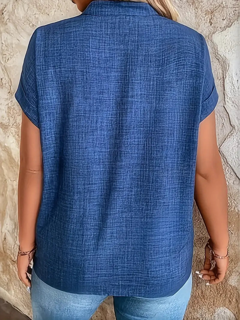 Elow | Women's Relaxed V-Neck Short Sleeve Blouse