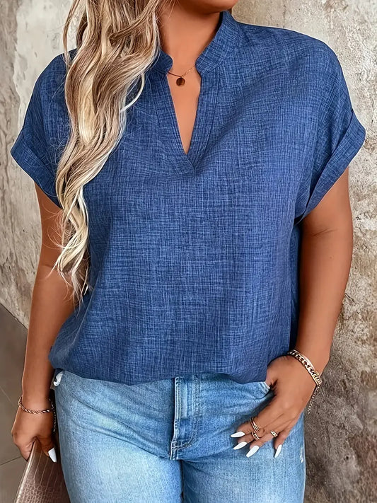 Elow | Women's Relaxed V-Neck Short Sleeve Blouse