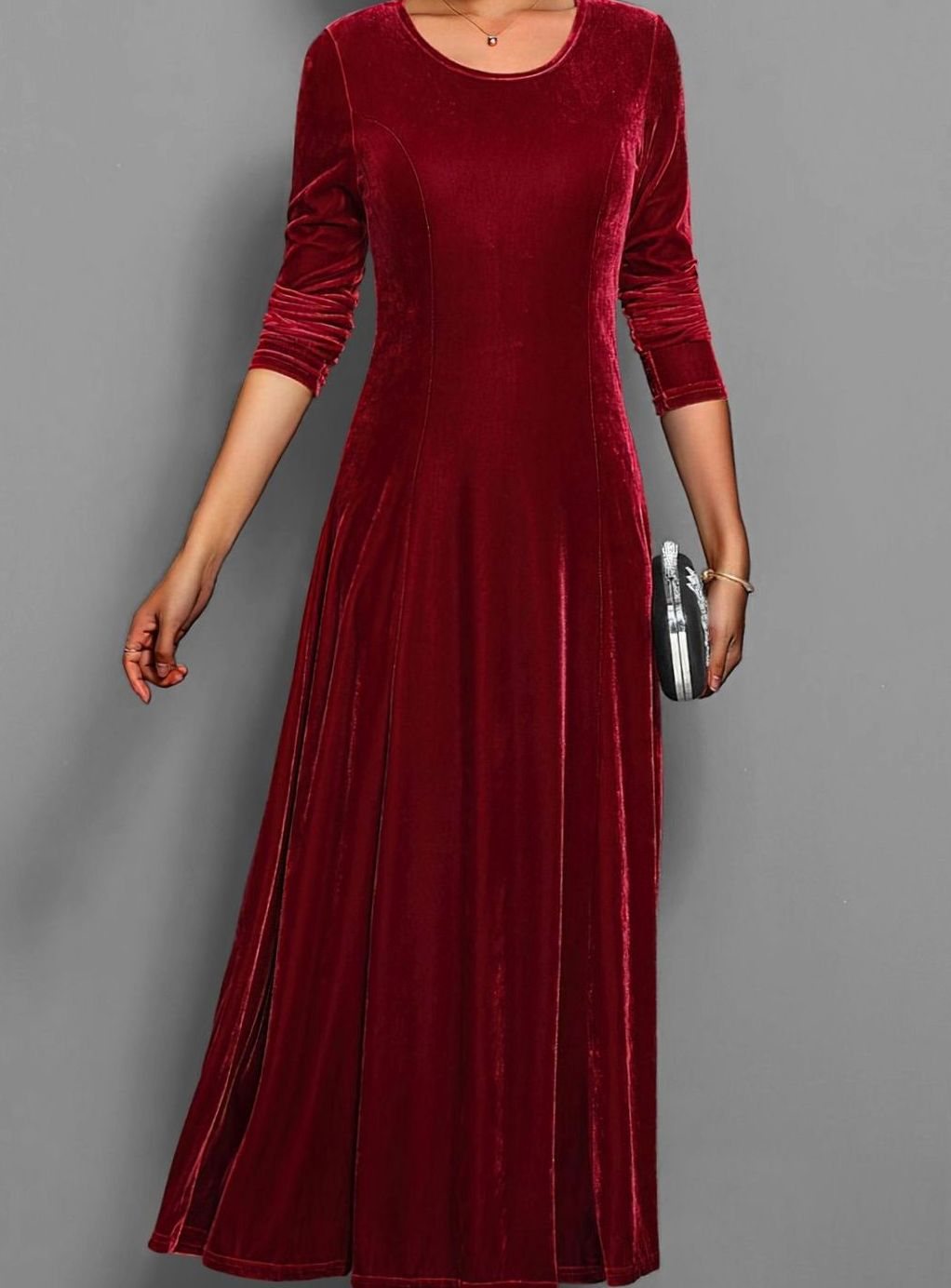 Seraphine | Women's Velvet Long Sleeve A-Line Maxi Dress